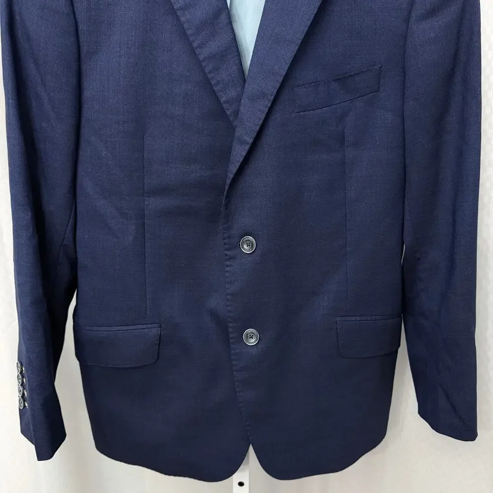J Hilburn Vitale Barberis Canonico Blazer Mens 42S Wool Navy Blue Solid Jacket
